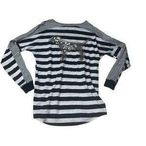 PINK size XS Victoria's Secret Striped Long Sleeve Tee with Sequin Dog